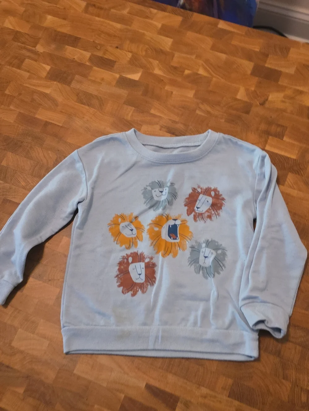 Carter's Light Blue Crewneck Sweater with Colorful Lion Faces